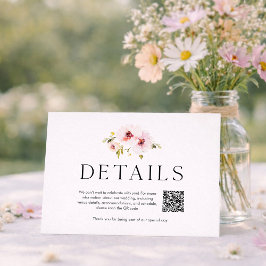 Elegant Floral Wedding Details Card with QR Code OSA Kort