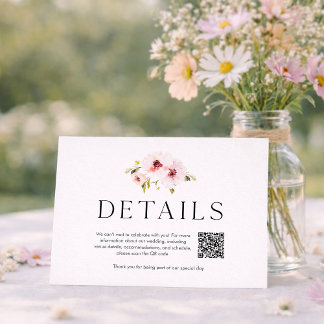 Elegant Floral Wedding Details Card with QR Code OSA Kort