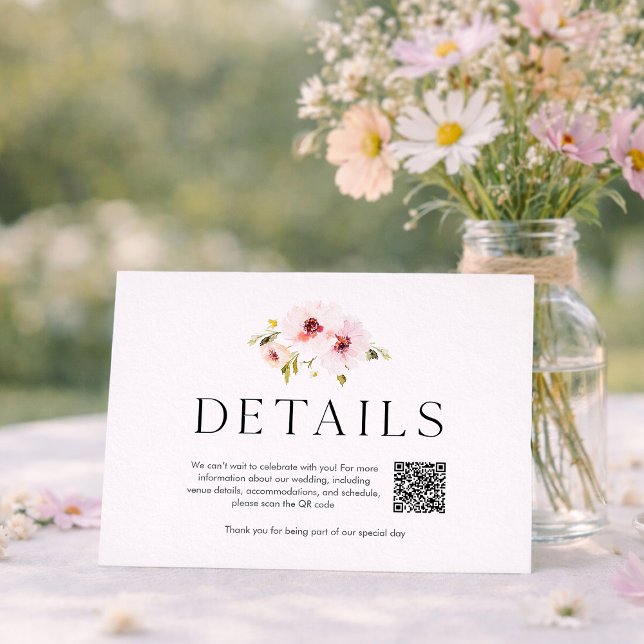 Elegant Floral Wedding Details Card with QR Code OSA Kort (Skapare uppladdad)