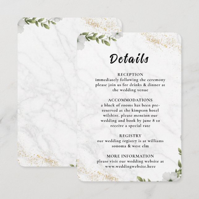 Elegant Floral Wedding Enclosure Card  Tilläggskort (Fram/baksida)