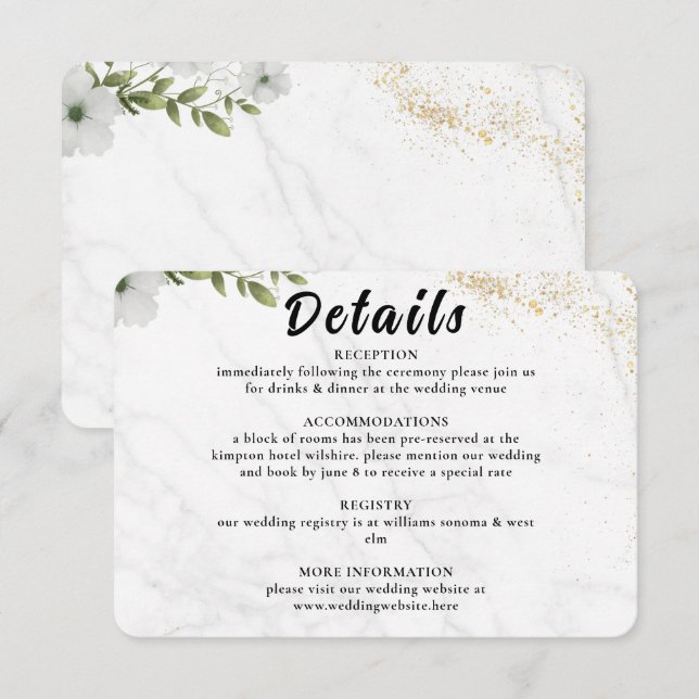 Elegant Floral Wedding Enclosure Card  Tilläggskort (Fram/baksida)