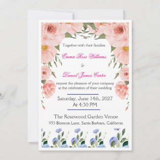 Elegant Floral Wedding Invitation | Blush Pink Inbjudningar