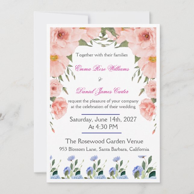 Elegant Floral Wedding Invitation | Blush Pink  Inbjudningar (Framsida)