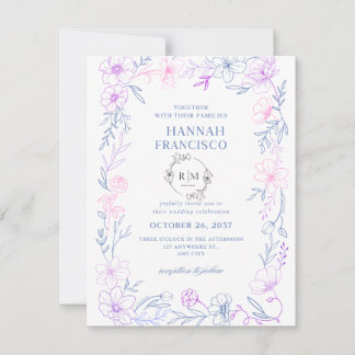 : Elegant Floral Wedding Invitation Card Blue  OSA Kort