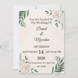 Elegant Floral Wedding Invitation   Card  Inbjudningar