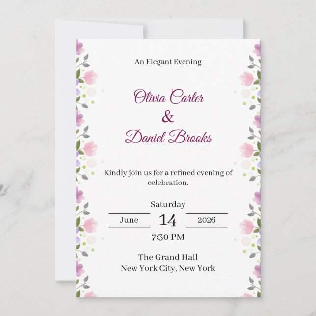Elegant Floral Wedding Invitation Card Inbjudningar (Framsida)