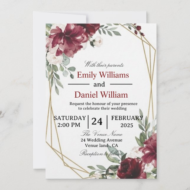 Elegant Floral Wedding Invitation Card Inbjudningar (Framsida)