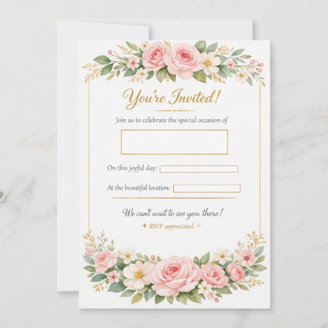 Elegant Floral Wedding Invitation Card Template (Framsida)