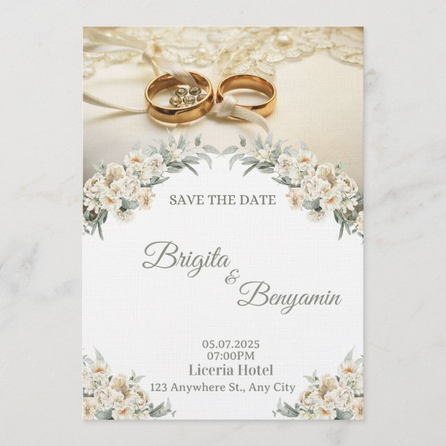Elegant Floral Wedding Invitation – Customizable  Inbjudningar (Framsida)
