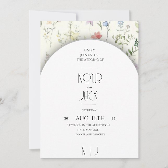 Elegant Floral Wedding Invitation – Customizable W Inbjudningar (Framsida)
