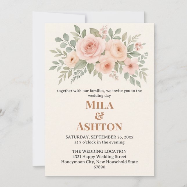 Elegant Floral Wedding Invitation – Editable Inbjudningar (Framsida)