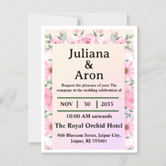 Elegant Floral Wedding Invitation | Editable Magnetisk Inbjudningskort