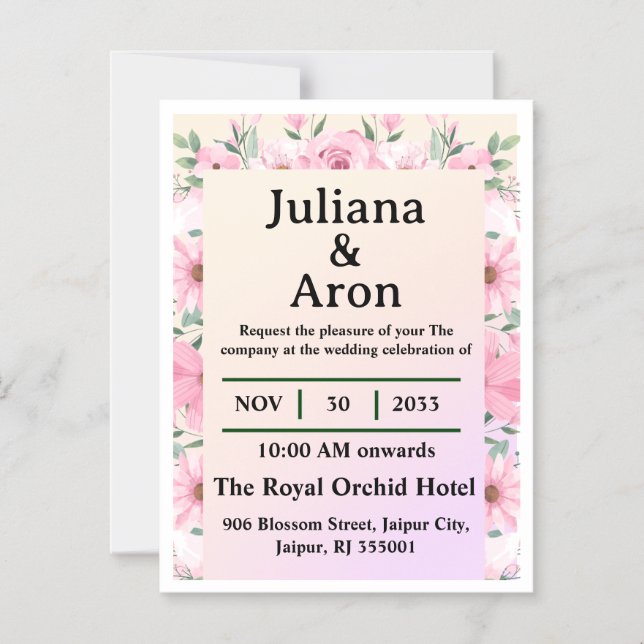 Elegant Floral Wedding Invitation | Editable  Magnetisk Inbjudningskort (Framsida)