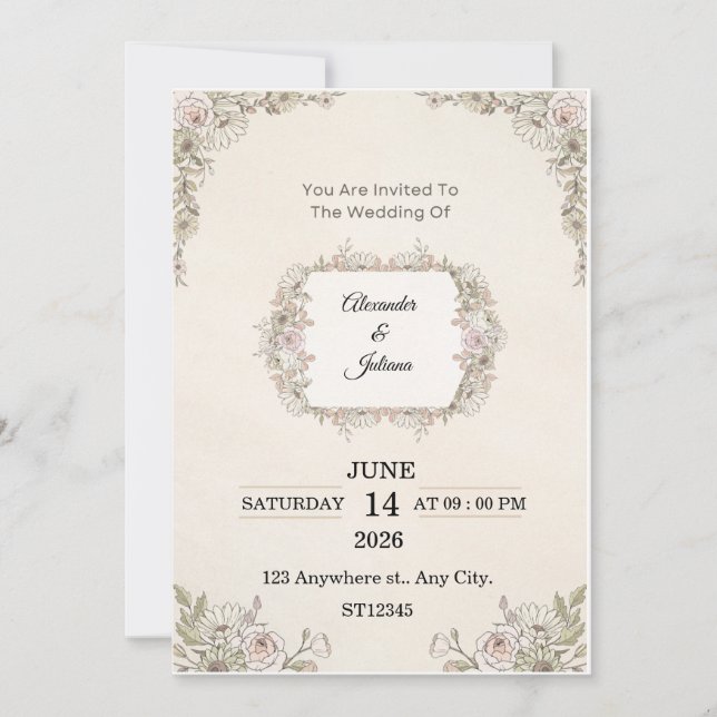 Elegant Floral Wedding Invitation | Editable Moder Inbjudningar (Framsida)