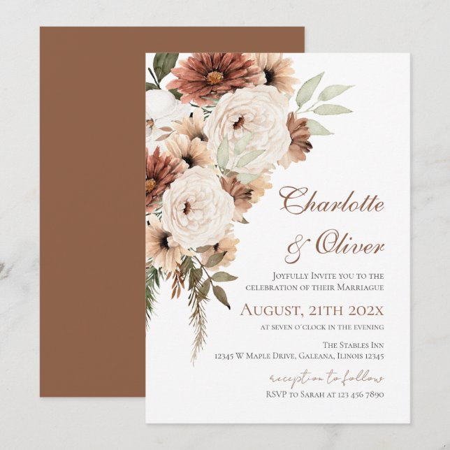 Elegant Floral Wedding Invitation Inbjudningar (Fram/baksida)