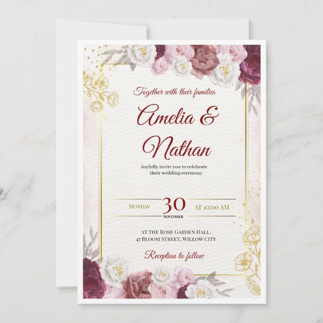 Elegant Floral Wedding Invitation Inbjudningar (Framsida)