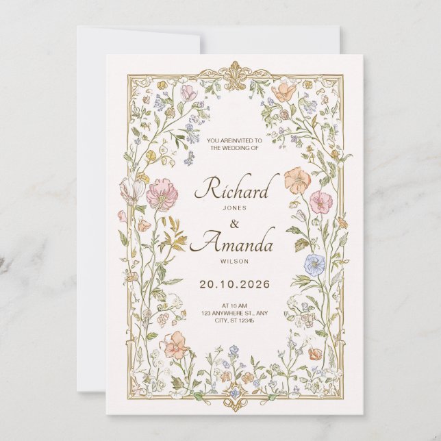 Elegant Floral Wedding Invitation  Inbjudningar (Framsida)