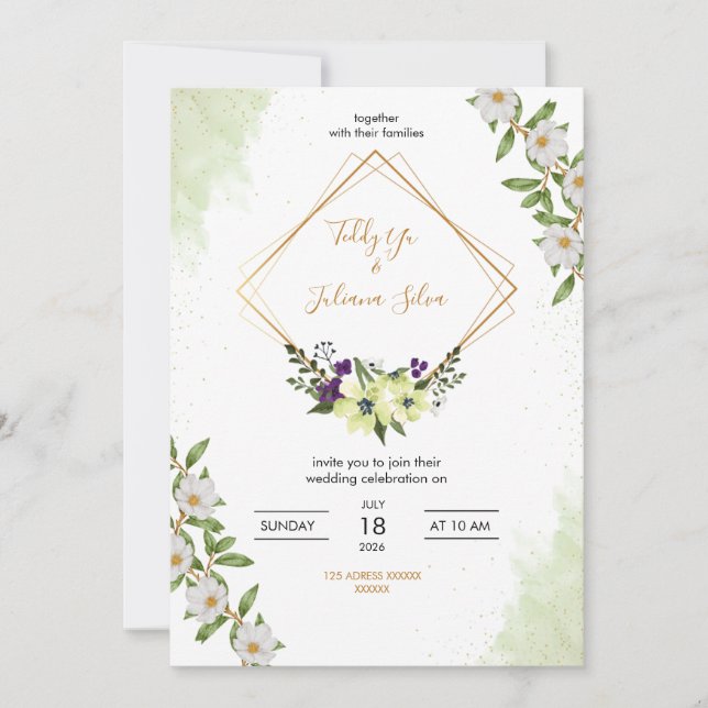 Elegant Floral Wedding Invitation Inbjudningar (Framsida)