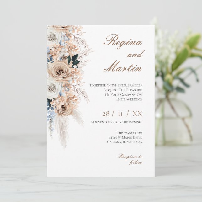 Elegant Floral Wedding Invitation Inbjudningar (Stående Fram)