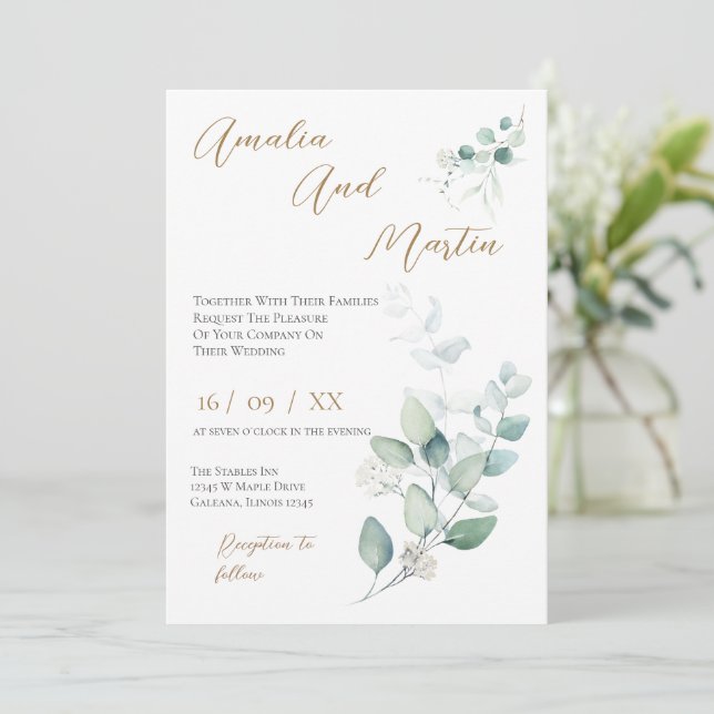 Elegant Floral Wedding Invitation Inbjudningar (Stående Fram)