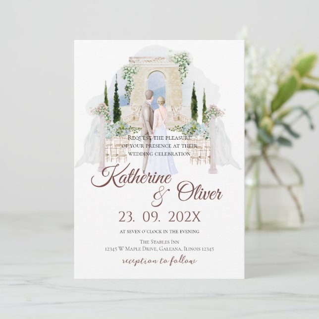 Elegant Floral Wedding Invitation Inbjudningar (Stående Fram)
