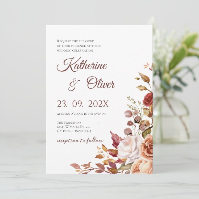 Elegant Floral Wedding Invitation Inbjudningar (Stående Fram)