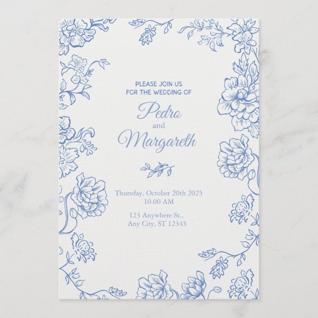 Elegant Floral Wedding Invitation  Inbjudningar (Framsida)