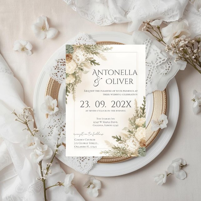Elegant Floral Wedding Invitation Inbjudningar (Skapare uppladdad)