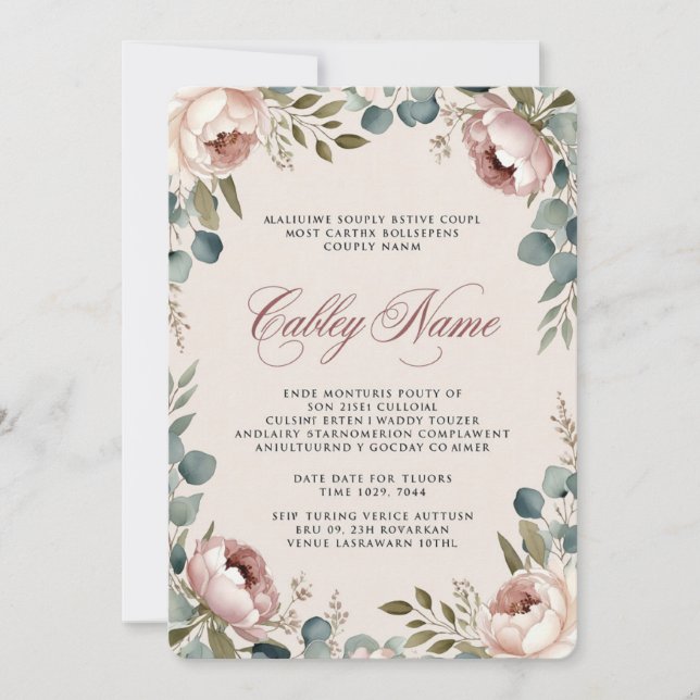 Elegant Floral Wedding Invitation  Inbjudningar (Framsida)