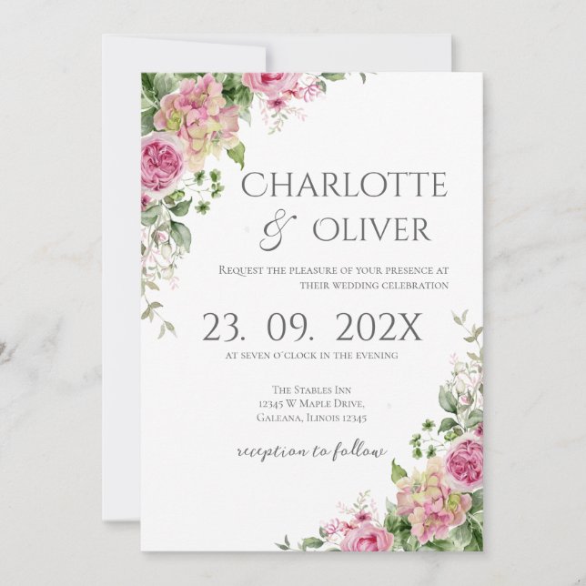 Elegant Floral Wedding Invitation Inbjudningar (Framsida)