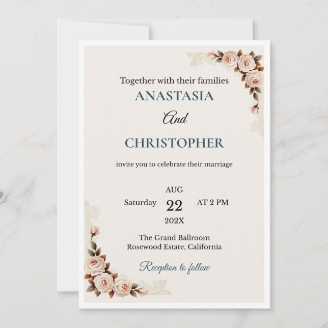 Elegant Floral Wedding Invitation Inbjudningar (Framsida)