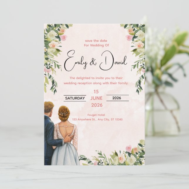 Elegant Floral Wedding Invitation Inbjudningar (Stående Fram)