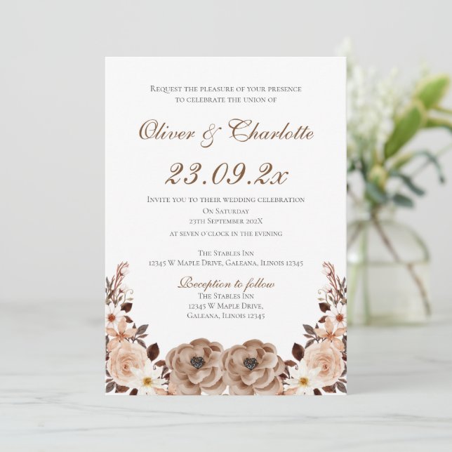 Elegant Floral Wedding Invitation Inbjudningar (Stående Fram)