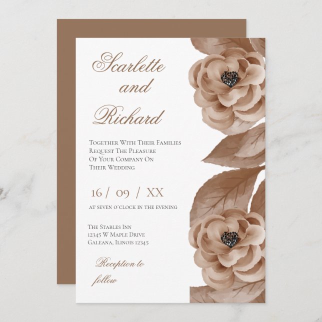 Elegant Floral Wedding Invitation Inbjudningar (Fram/baksida)