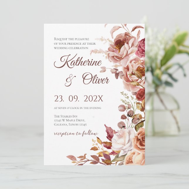 Elegant Floral Wedding Invitation Inbjudningar (Stående Fram)