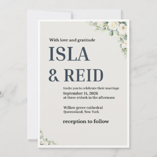 Elegant Floral Wedding Invitation | Minimal Classi Inbjudningar
