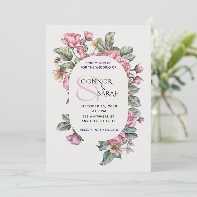 Elegant Floral Wedding Invitation – Minimalist Des Inbjudningar (Stående Fram)