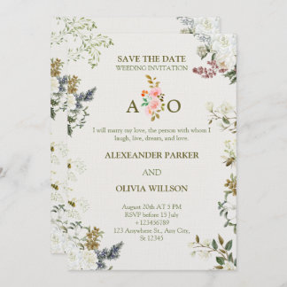 Elegant Floral Wedding Invitation – Modern CARD Inbjudningar