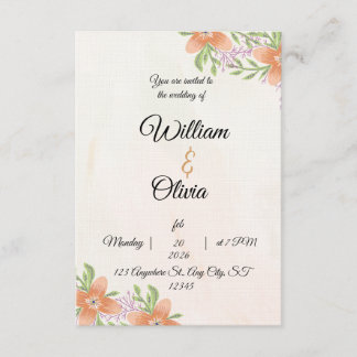 Elegant Floral Wedding Invitation | Peach & Green  Inbjudningar