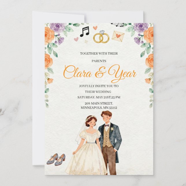 Elegant Floral Wedding Invitation | Romantic Garde Inbjudningar (Framsida)