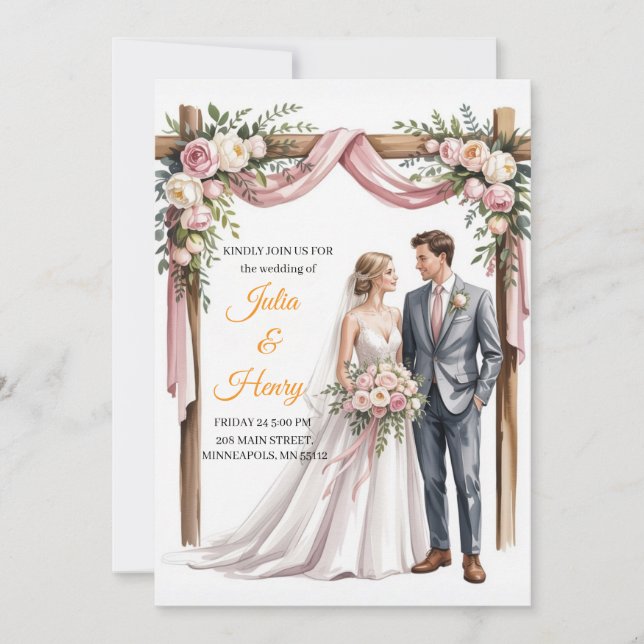 Elegant Floral Wedding Invitation | Romantic Garde Inbjudningar (Framsida)