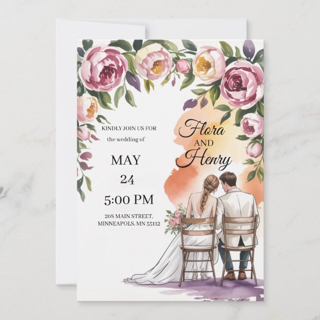 Elegant Floral Wedding Invitation | Romantic Garde Inbjudningar (Framsida)