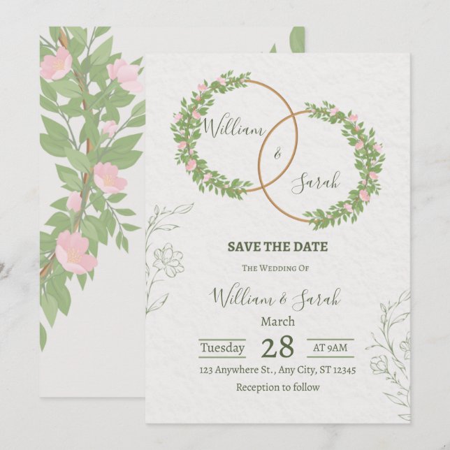 Elegant Floral Wedding Invitation Template  Inbjudningar (Fram/baksida)