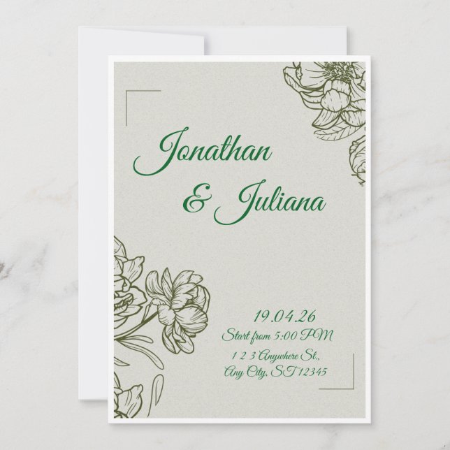 Elegant Floral Wedding Invitation Template  Inbjudningar (Framsida)