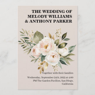 Elegant Floral Wedding Invitation | White Rose & E Inbjudningar