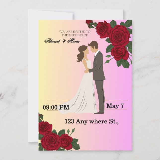 Elegant Floral Wedding Invitation with Couple Art Inbjudningar (Framsida)