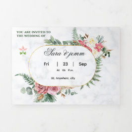 Elegant Floral Wedding Invitation with Gold Oval F