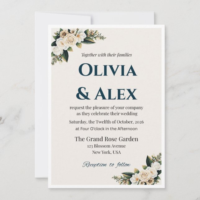 Elegant Floral Wedding Invitation with Greenery Inbjudningar (Framsida)