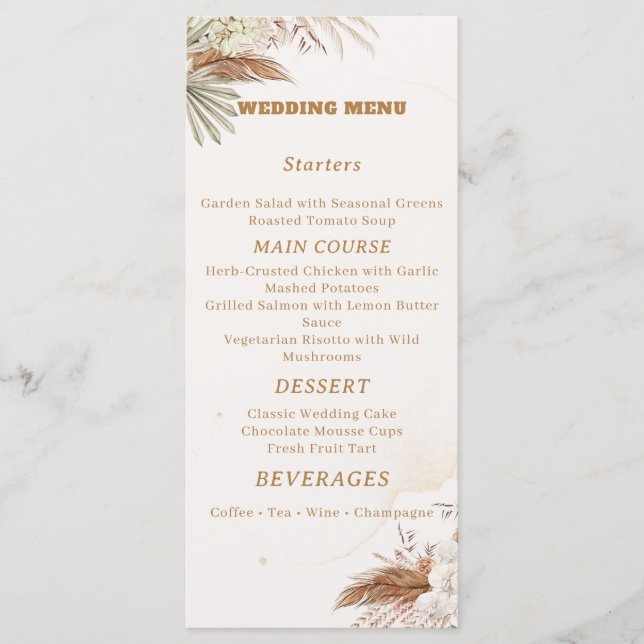Elegant Floral Wedding Menu Card Meny (Framsida)
