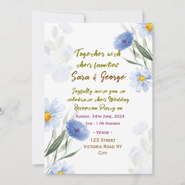 Elegant Floral Wedding Reception Invitations  Inbjudningar (Framsida)